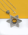 Sterling Silver Citrine Jewish Boho Star Necklace, Filigree Pendant Jewelry