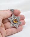Sterling Silver Citrine Jewish Boho Star Necklace, Filigree Pendant Jewelry