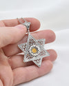 Sterling Silver Citrine Jewish Boho Star Necklace, Filigree Pendant Jewelry
