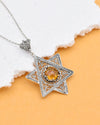 Sterling Silver Citrine Jewish Boho Star Necklace, Filigree Pendant Jewelry