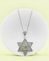 925 Sterling Silver Prehnite Jewish Star Necklace, Filigree Star of David Jewish Jewelry