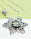 925 Sterling Silver Prehnite Jewish Star Necklace, Filigree Star of David Jewish Jewelry