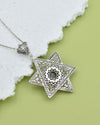 925 Sterling Silver Prehnite Jewish Star Necklace, Filigree Star of David Jewish Jewelry