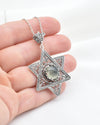 925 Sterling Silver Prehnite Jewish Star Necklace, Filigree Star of David Jewish Jewelry