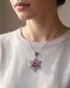 925 Sterling Silver Ruby Corundum Jewish Star Necklace, Filigree Star of David Jewish Jewelry