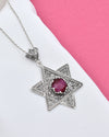 925 Sterling Silver Ruby Corundum Jewish Star Necklace, Filigree Star of David Jewish Jewelry