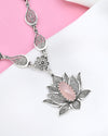 Pink Chalcedony Lotus Flower Choker Necklace, Handmade Filigree Jewelry