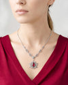 Ruby Gemstone Silver Gothic Lotus Flower Choker Necklace, Handmade Filigree Jewelry