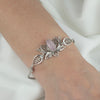 Filigree Art Silver Rose Quartz Gemstone Lotus Flower Design Woman Link Bracelet