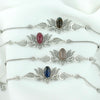Filigree Art Silver Blue Quartz Gemstone Lotus Flower Design Woman Link Bracelet