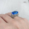 Filigree Art Blue Quartz Gemstone Women Silver Dome Statement Ring FiligranIst