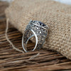 Filigree Art Amethyst Gemstone Women Silver Dome Statement Ring
