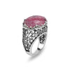 Filigree Art Rhodonite Gemstone Women Silver Dome Statement Ring