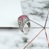 Filigree Art Rhodonite Gemstone Women Silver Dome Statement Ring