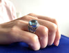 Filigree Art Blue Topaz Gemstone Women Crown Silver Statement Ring FiligranIst