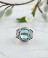 Filigree Art Blue Topaz Gemstone Women Crown Silver Statement Ring FiligranIst