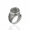 Filigree Art Gray Moonstone Gemstone Women Crown Silver Statement Ring