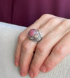 Filigree Art Rhodonite Gemstone Women Crown Silver Statement Ring