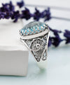 Filigree Art Blue Topaz Gemstone Women Oval Silver Cocktail Ring
