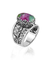 Filigree Art Ruby Zoisite Gemstone Tulip Detailed Silver Women Statement Ring