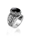 Filigree Art Black Onyx Gemstone Tulip Detailed Silver Women Statement Ring