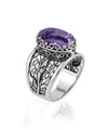 Filigree Art Charoite Gemstone Tulip Detailed Silver Women Statement Ring