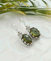 Filigree Art Alexandrite Gemstone Crown Figured Women Silver Oval Drop Earrings