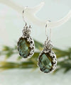 Filigree Art Alexandrite Gemstone Crown Figured Women Silver Oval Drop Earrings