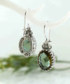 Filigree Art Alexandrite Gemstone Heart Detailed Women Silver Oval Drop Earrings