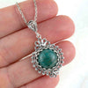Filigree Art Amazonite Gemstone Women Silver Boho Pendant Necklace - Filigranist Jewelry