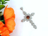 925 Sterling Silver Filigree Art Amber Stone Cross Design Pendant Necklace