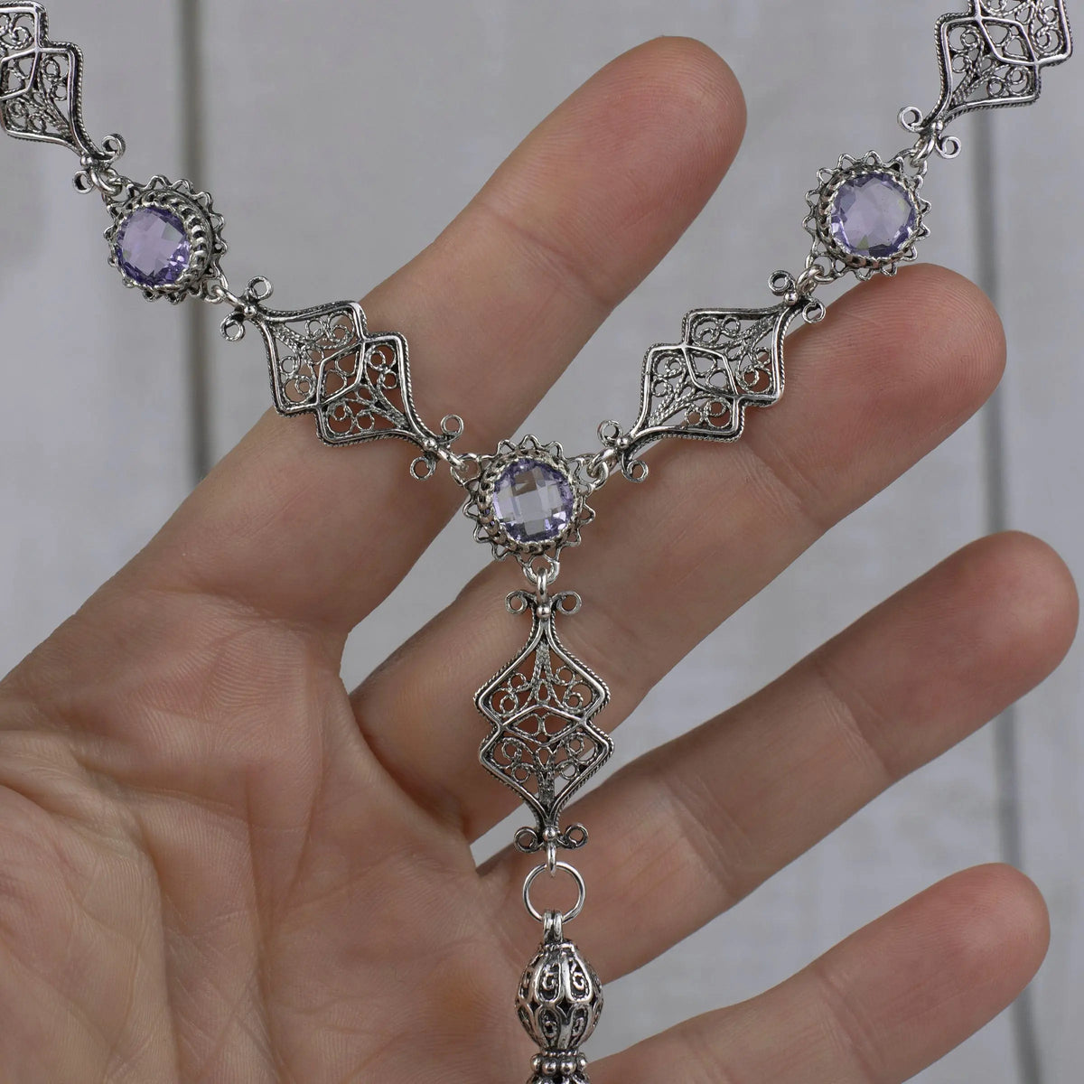 HSN Ottoman Sterling Silver Filigree Jewelry Collection Amethyst Necklace