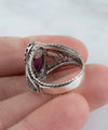 Filigree Art Amethyst Gemstone Angel Design Women Silver Cocktail Ring - Filigranist Jewelry