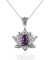 Filigree Art Amethyst Gemstone Blossoming Lotus Flower Women Silver Pendant Necklace