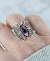 Filigree Art Amethyst Gemstone Butterfly Design Women Silver Cocktail Ring - Filigranist Jewelry