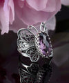 Filigree Art Amethyst Gemstone Butterfly Design Women Silver Cocktail Ring - Filigranist Jewelry