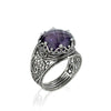 925 Sterling Silver Filigree Art Amethyst Gemstone Cocktail Women Ring