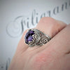 925 Sterling Silver Filigree Art Amethyst Gemstone Cocktail Women Ring