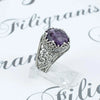 925 Sterling Silver Filigree Art Amethyst Gemstone Cocktail Women Ring
