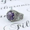 925 Sterling Silver Filigree Art Amethyst Gemstone Cocktail Women Ring