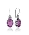 Filigree Art Amethyst Gemstone Crown Figured Women Silver Oval Drop Earrings