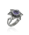 Filigree Art Amethyst Gemstone Daisy Flower Women Silver Cocktail Ring