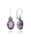 Filigree Art Amethyst Gemstone Heart Detailed Women Silver Oval Drop Earrings