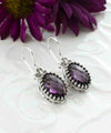 Filigree Art Amethyst Gemstone Heart Detailed Women Silver Oval Drop Earrings