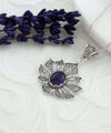 Filigree Art Amethyst Gemstone Lotus Flower Women Silver Pendant Necklace