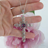 Filigree Art Amethyst Gemstone Silver Cross Design Women Pendant Necklace - Filigranist Jewelry