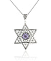 Filigree Art Amethyst Gemstone Star of David Women Silver Pendant Necklace