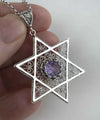 Filigree Art Amethyst Gemstone Star of David Women Silver Pendant Necklace