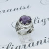 925 Sterling Silver Filigree Art Amethyst Gemstone Crown Statement Ring