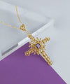 Filigree Art Amethyst Gemstone Women Gold Plated Silver Cross Pendant Necklace